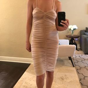 Ruched, fitted midi dress